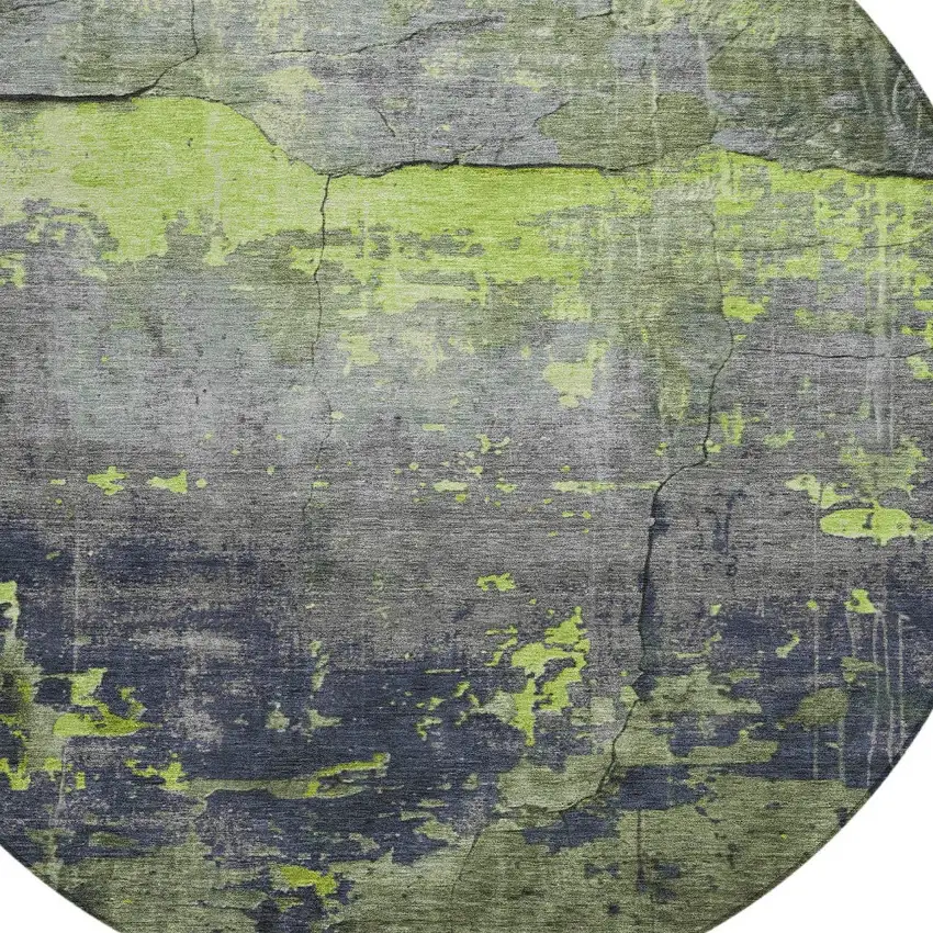 8' Lime Green Gray And Silver Round Abstract Washable Indoor Outdoor Area Rug Photo 8