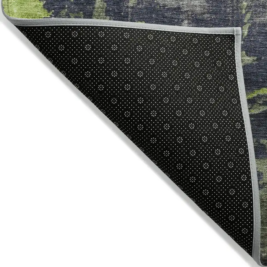 8' Lime Green Gray And Silver Round Abstract Washable Indoor Outdoor Area Rug Photo 9