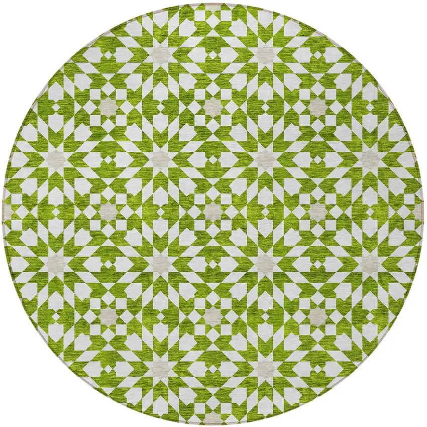 8' Lime Green Ivory And Beige Round Floral Medallion Washable Indoor Outdoor Area Rug Photo 6