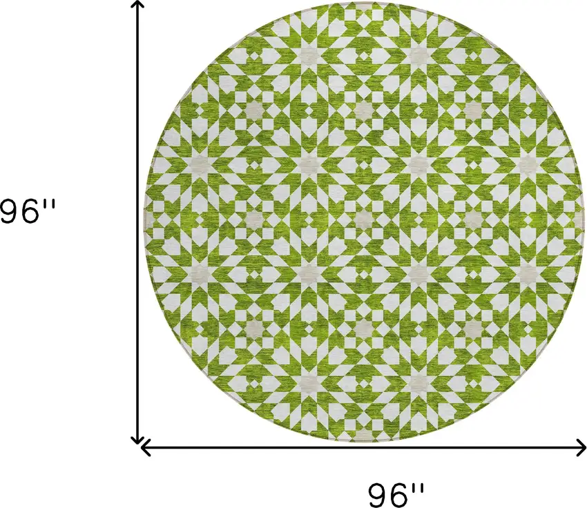 8' Lime Green Ivory And Beige Round Floral Medallion Washable Indoor Outdoor Area Rug Photo 8