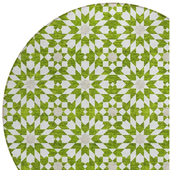8' Lime Green Ivory And Beige Round Floral Medallion Washable Indoor Outdoor Area Rug Photo 5