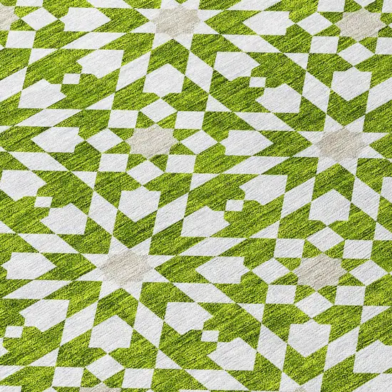 8' Lime Green Ivory And Beige Round Floral Medallion Washable Indoor Outdoor Area Rug Photo 9