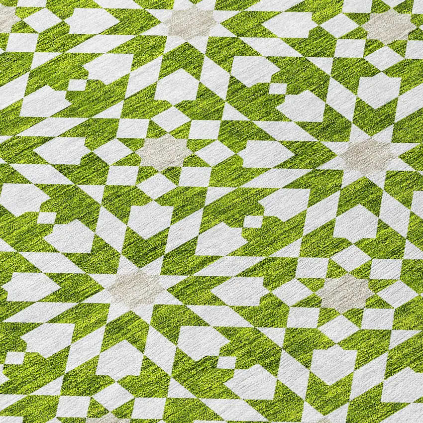 8' Lime Green Ivory And Beige Round Floral Medallion Washable Indoor Outdoor Area Rug Photo 9