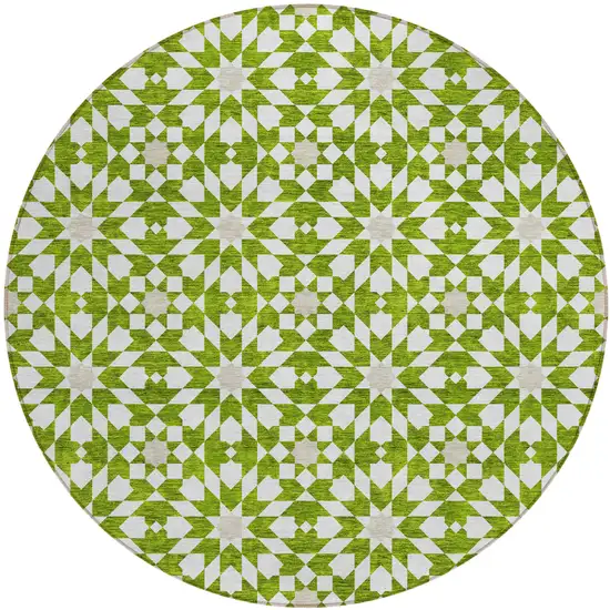 8' Lime Green Ivory And Beige Round Floral Medallion Washable Indoor Outdoor Area Rug Photo 2