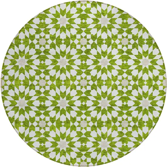 8' Lime Green Ivory And Beige Round Floral Medallion Washable Indoor Outdoor Area Rug Photo 2