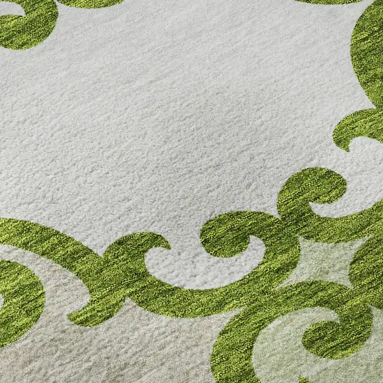 8' Lime Green Ivory And Beige Trellis Washable Round Rug With UV Protection Photo 9