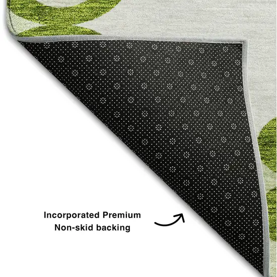 8' Lime Green Ivory And Beige Trellis Washable Round Rug With UV Protection Photo 6