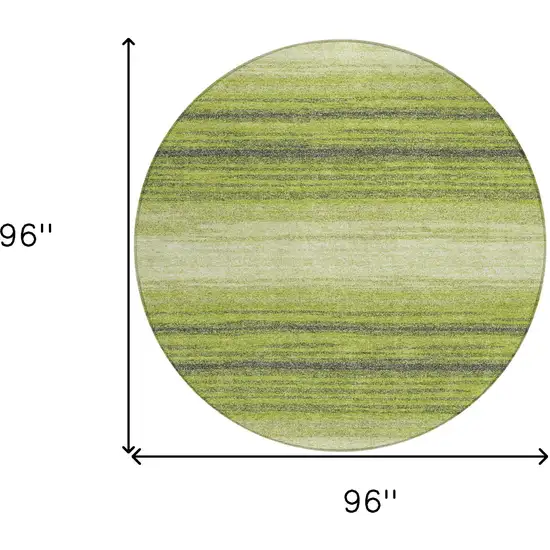 8' Lime Green Ivory And Black Round Striped Washable Indoor Outdoor Area Rug Photo 3