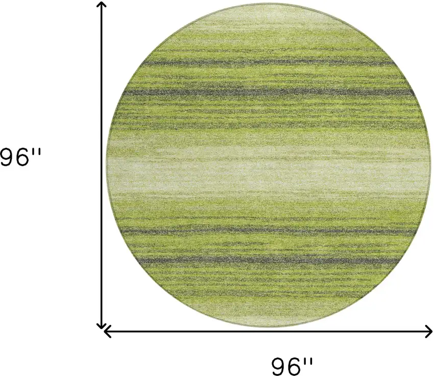 8' Lime Green Ivory And Black Round Striped Washable Indoor Outdoor Area Rug Photo 3