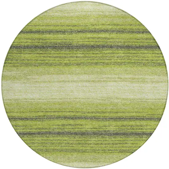 8' Lime Green Ivory And Black Round Striped Washable Indoor Outdoor Area Rug Photo 2