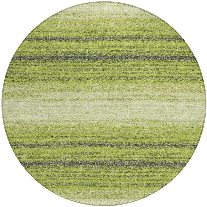 8' Lime Green Ivory And Black Round Striped Washable Indoor Outdoor Area Rug Photo 2