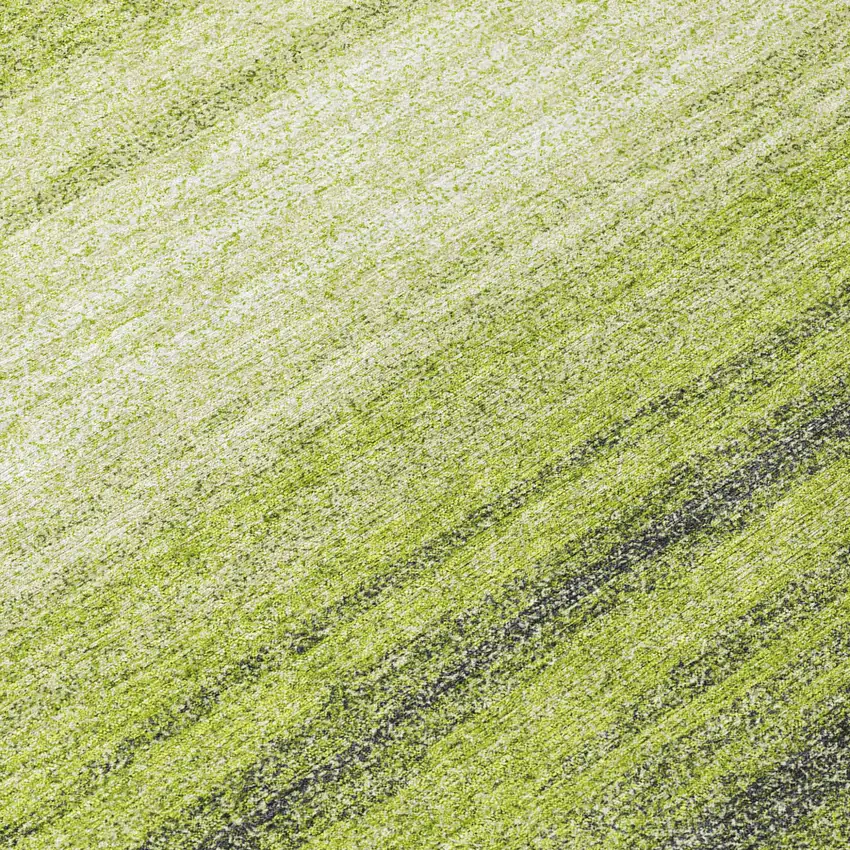 8' Lime Green Ivory And Black Round Striped Washable Indoor Outdoor Area Rug Photo 7