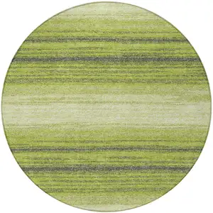 Photo of 8' Lime Green Ivory And Black Round Striped Washable Indoor Outdoor Area Rug