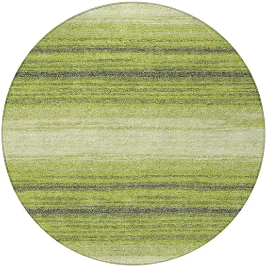 8' Lime Green Ivory And Black Round Striped Washable Indoor Outdoor Area Rug Photo 4