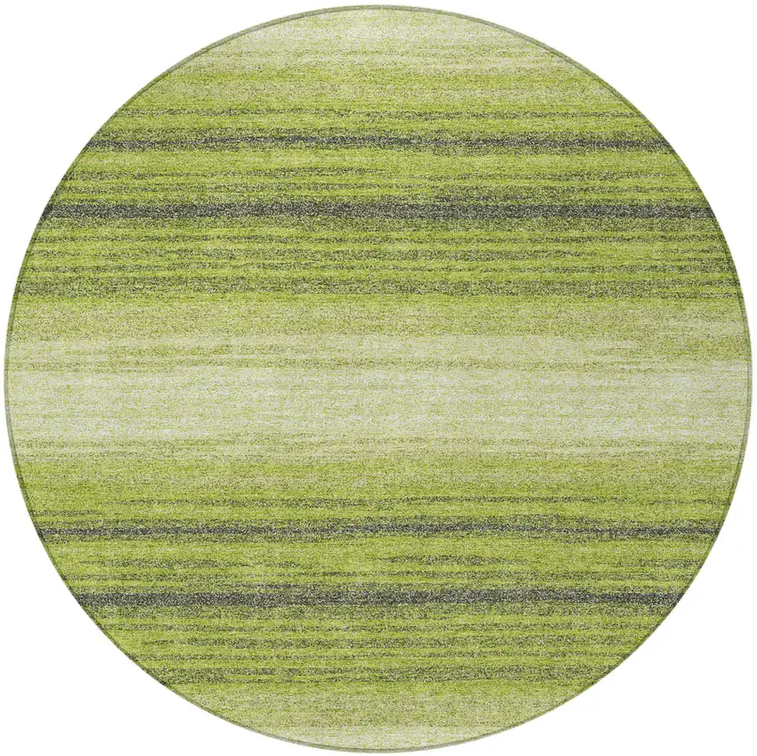 8' Lime Green Ivory And Black Round Striped Washable Indoor Outdoor Area Rug Photo 4