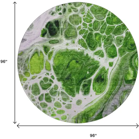 8' Lime Green Ivory And Gray Abstract Washable Round Rug With UV Protection Photo 6