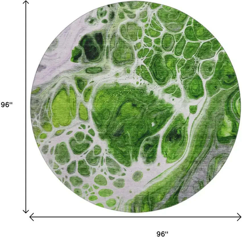 8' Lime Green Ivory And Gray Abstract Washable Round Rug With UV Protection Photo 6