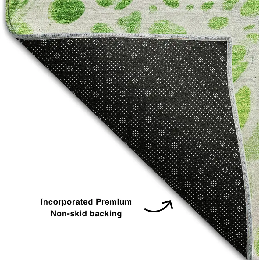 8' Lime Green Ivory And Gray Abstract Washable Round Rug With UV Protection Photo 7