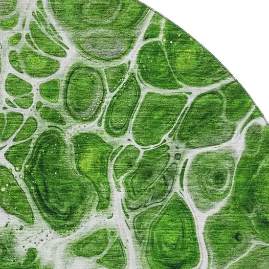 8' Lime Green Ivory And Gray Abstract Washable Round Rug With UV Protection Photo 3