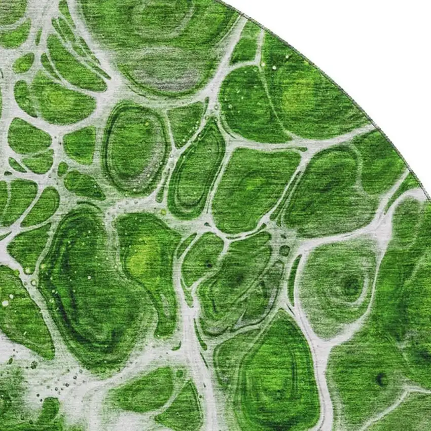 8' Lime Green Ivory And Gray Abstract Washable Round Rug With UV Protection Photo 3