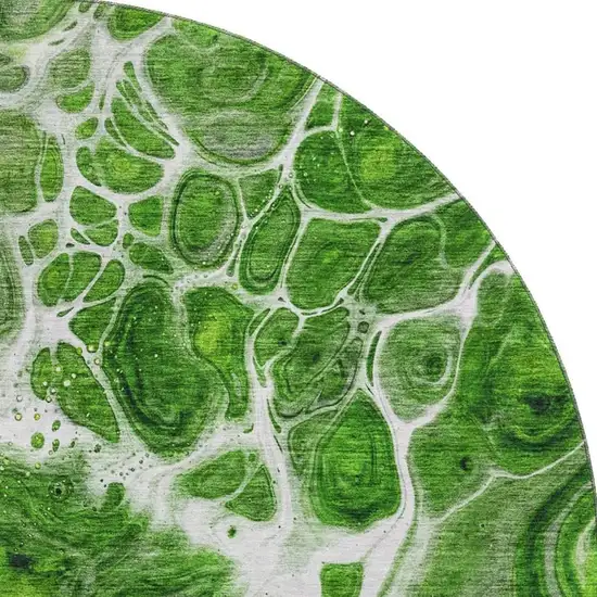 8' Lime Green Ivory And Gray Abstract Washable Round Rug With UV Protection Photo 4