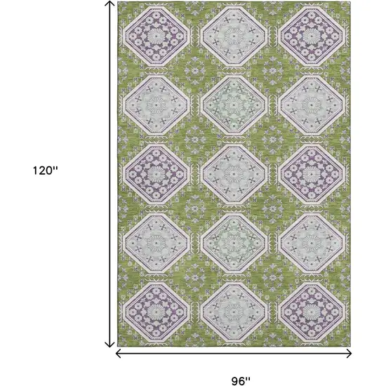8' Lime Green Ivory And Purple Floral Washable Area Rug With UV Protection Photo 6