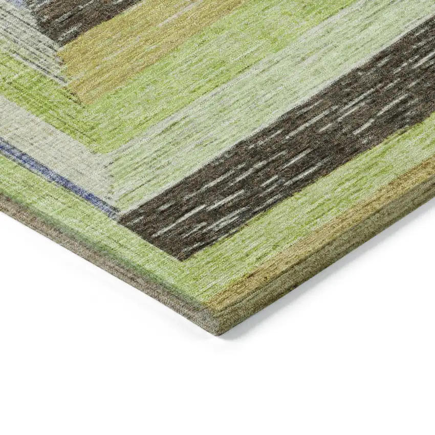 8' Lime Green Navy Blue And Brown Round Geometric Washable Indoor Outdoor Area Rug Photo 8