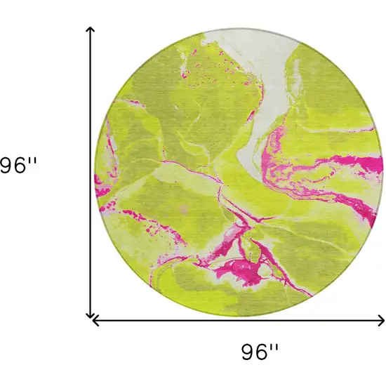 8' Lime Green Neon Pink And Ivory Round Abstract Washable Indoor Outdoor Area Rug Photo 3