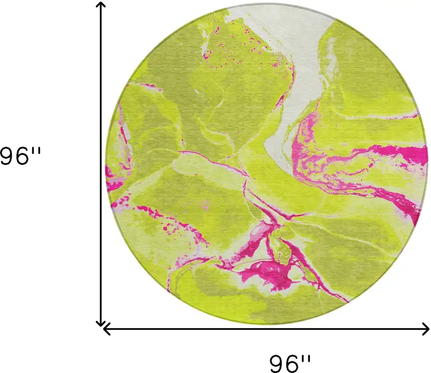 8' Lime Green Neon Pink And Ivory Round Abstract Washable Indoor Outdoor Area Rug Photo 3