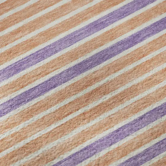 8' Lime Green Peach Teal And Purple Striped Washable Area Rug With UV Protection Photo 9