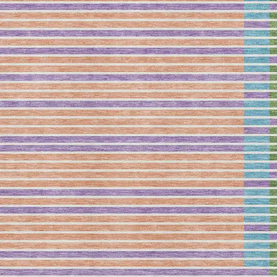 8' Lime Green Peach Teal And Purple Striped Washable Area Rug With UV Protection Photo 2