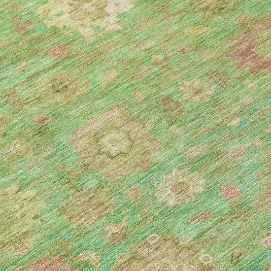 8' Lime Green Pink And Teal Blue Round Damask Washable Indoor Outdoor Area Rug Photo 9