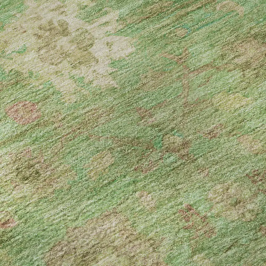 8' Lime Green Pink And Teal Damask Washable Round Rug With UV Protection Photo 8