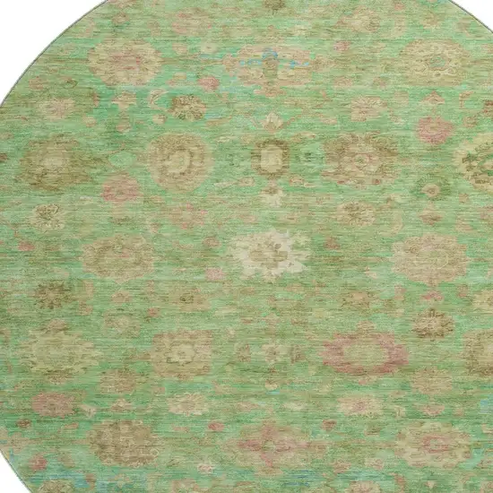 8' Lime Green Pink And Teal Damask Washable Round Rug With UV Protection Photo 2