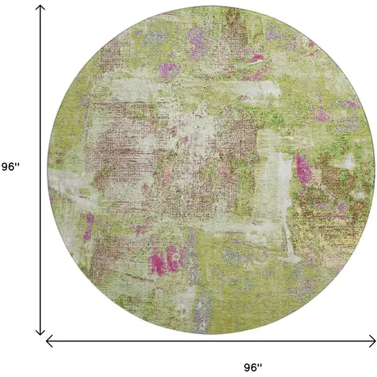 8' Lime Green Pink And Yellow Abstract Washable Round Rug With UV Protection Photo 7