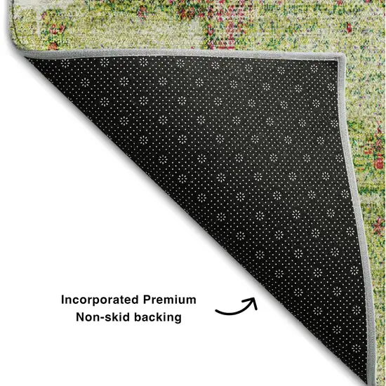 8' Lime Green Pink And Yellow Abstract Washable Round Rug With UV Protection Photo 3