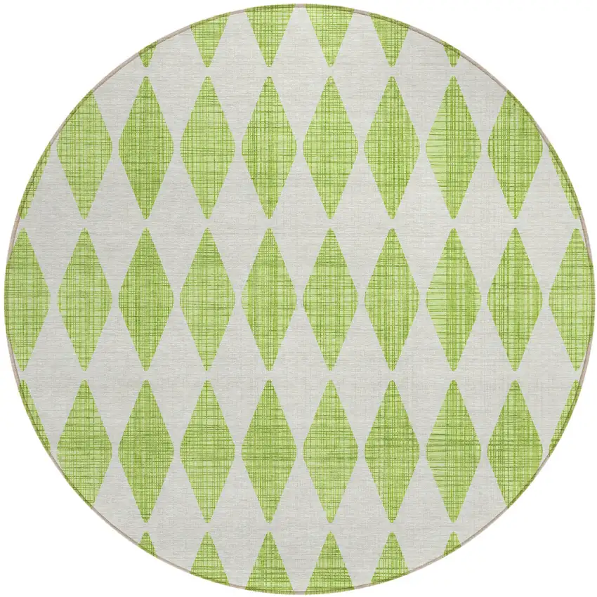 8' Lime Green And Ivory Round Geometric Washable Indoor Outdoor Area Rug Photo 2