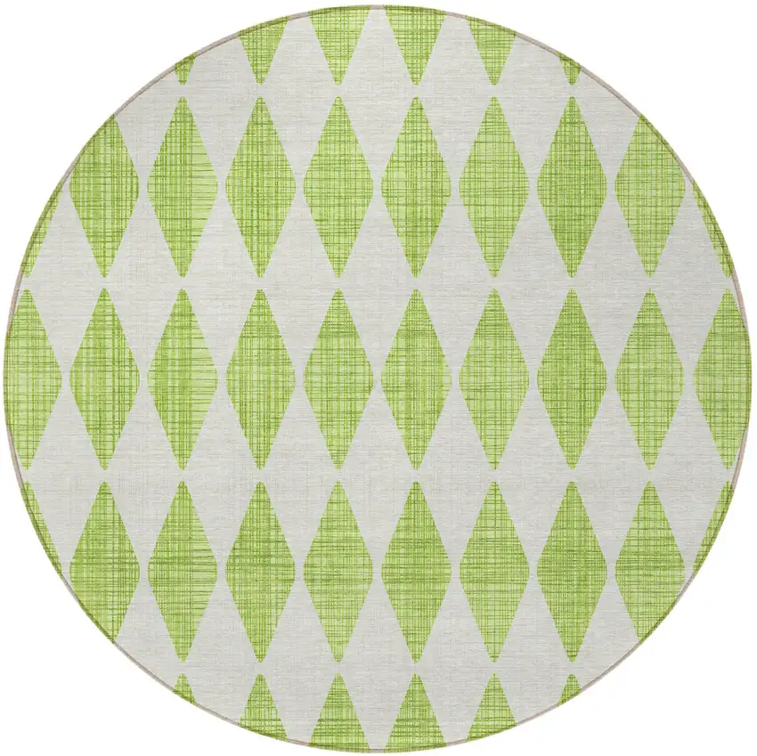 8' Lime Green Round Geometric Washable Indoor Outdoor Area Rug Photo 5