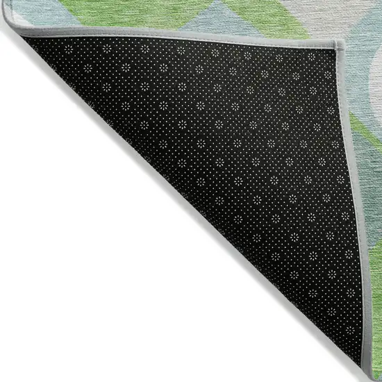 8' Lime Green Sky Blue And Denim Blue Round Ogee Washable Indoor Outdoor Area Rug Photo 2