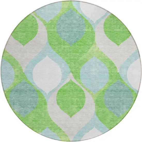 8' Lime Green Sky Blue And Denim Blue Round Ogee Washable Indoor Outdoor Area Rug Photo 1