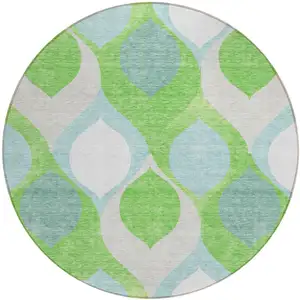 Photo of 8' Lime Green Sky Blue And Denim Blue Round Ogee Washable Indoor Outdoor Area Rug