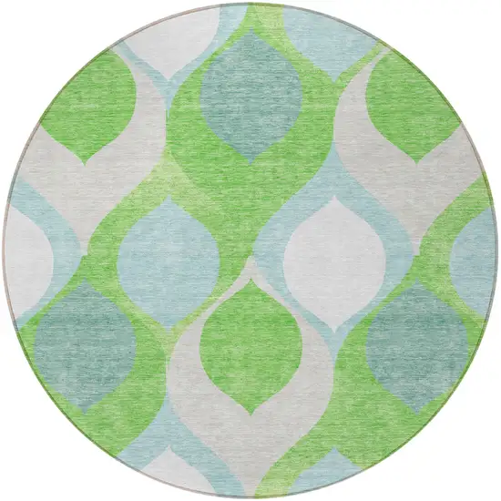 8' Lime Green Sky Blue And Denim Blue Round Ogee Washable Indoor Outdoor Area Rug Photo 5