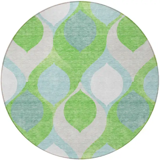8' Lime Green Sky Blue And Denim Blue Round Ogee Washable Indoor Outdoor Area Rug Photo 5