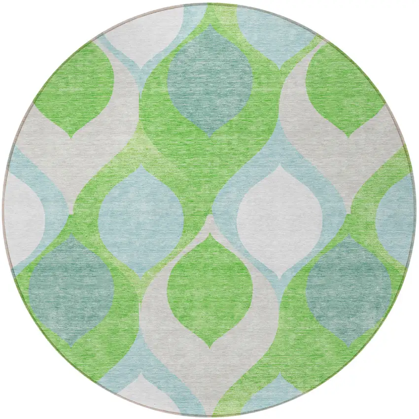8' Lime Green Sky Blue And Denim Blue Round Ogee Washable Indoor Outdoor Area Rug Photo 5