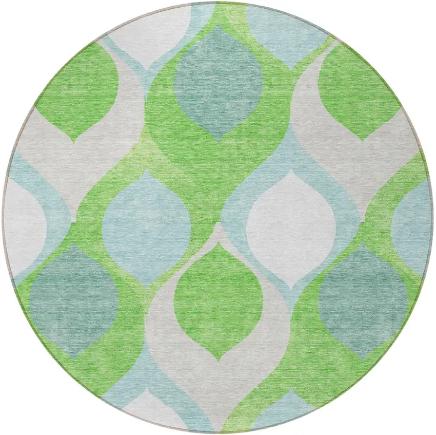 8' Lime Green Sky Blue And Denim Blue Round Ogee Washable Indoor Outdoor Area Rug Photo 5