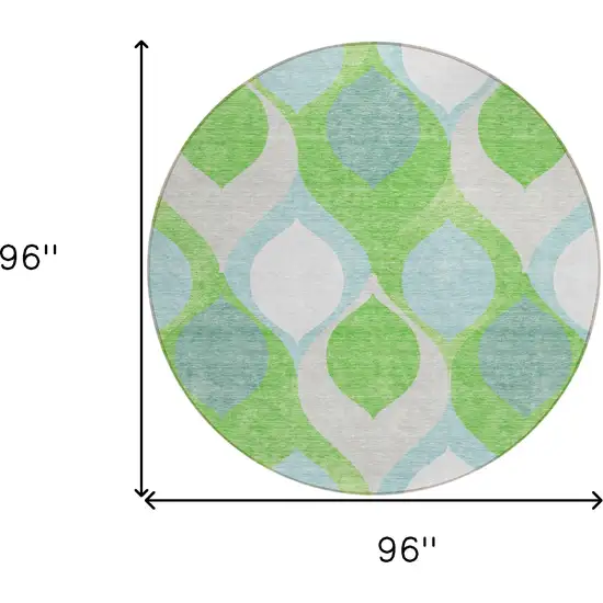 8' Lime Green Sky Blue And Denim Blue Round Ogee Washable Indoor Outdoor Area Rug Photo 8