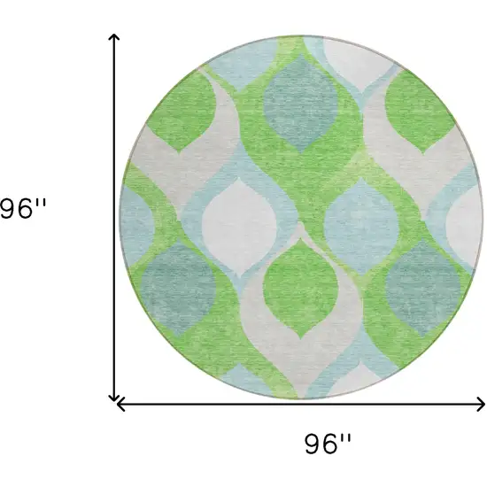 8' Lime Green Sky Blue And Denim Blue Round Ogee Washable Indoor Outdoor Area Rug Photo 8
