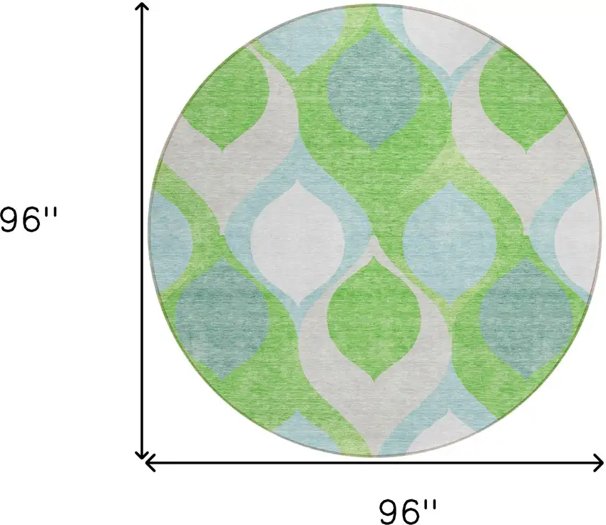 8' Lime Green Sky Blue And Denim Blue Round Ogee Washable Indoor Outdoor Area Rug Photo 8