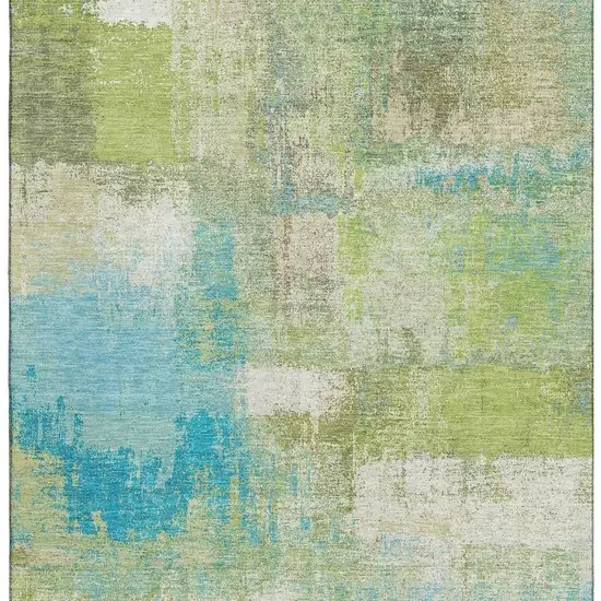 8' Lime Green Teal And Ivory Abstract Washable Area Rug With UV Protection Photo 3
