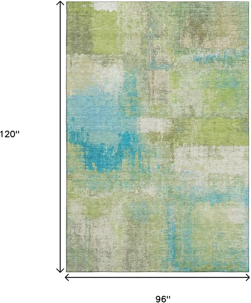8' Lime Green Teal And Ivory Abstract Washable Area Rug With UV Protection Photo 6
